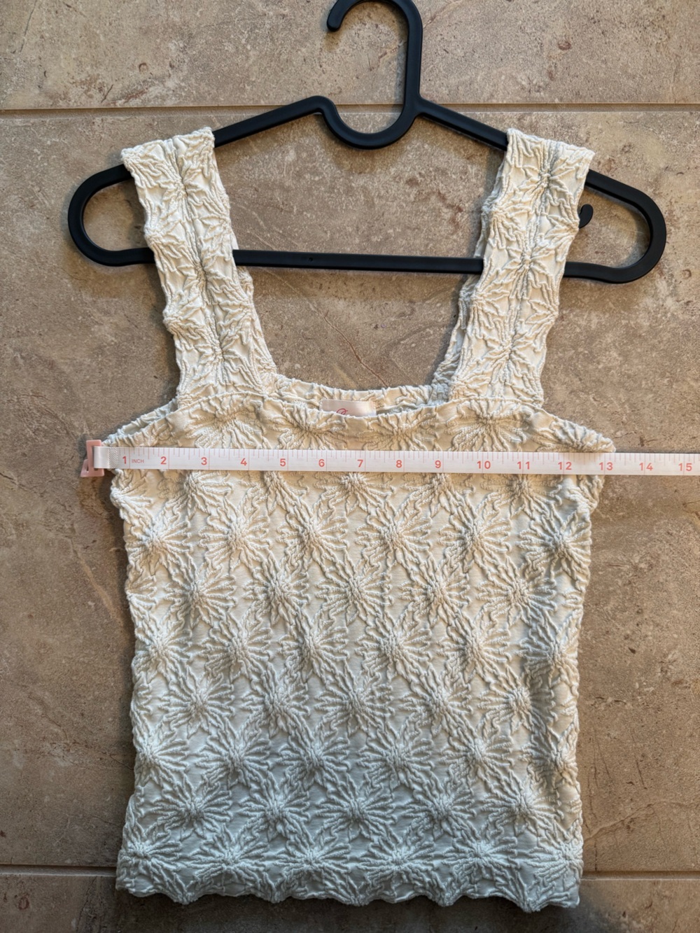 So Me Cream Floral Embroidered Jacquard Seamless Square Neck Tank Top Wide Strap - Picture 9 of 12